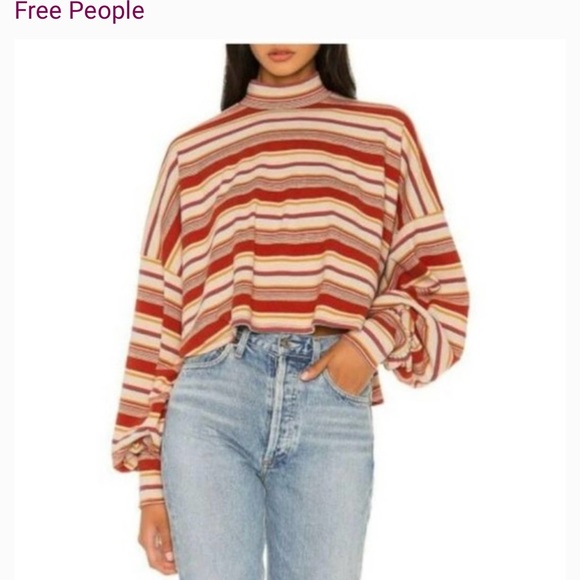 Free People Steph Striped Mock Turtleneck Top XS - Picture 2 of 6